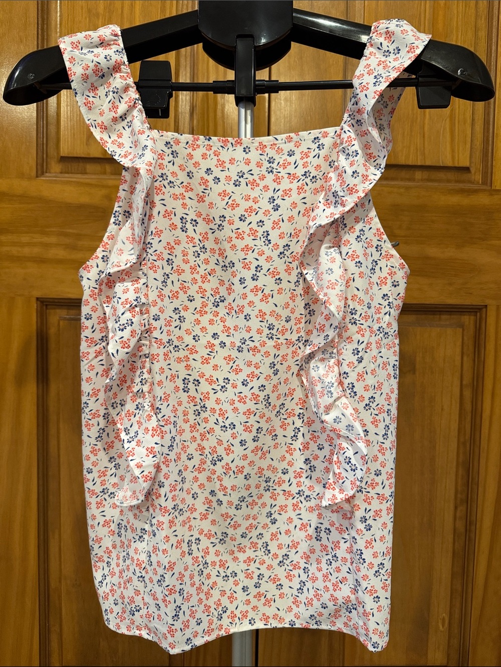 LOFT White Floral Ruffle Tank Top